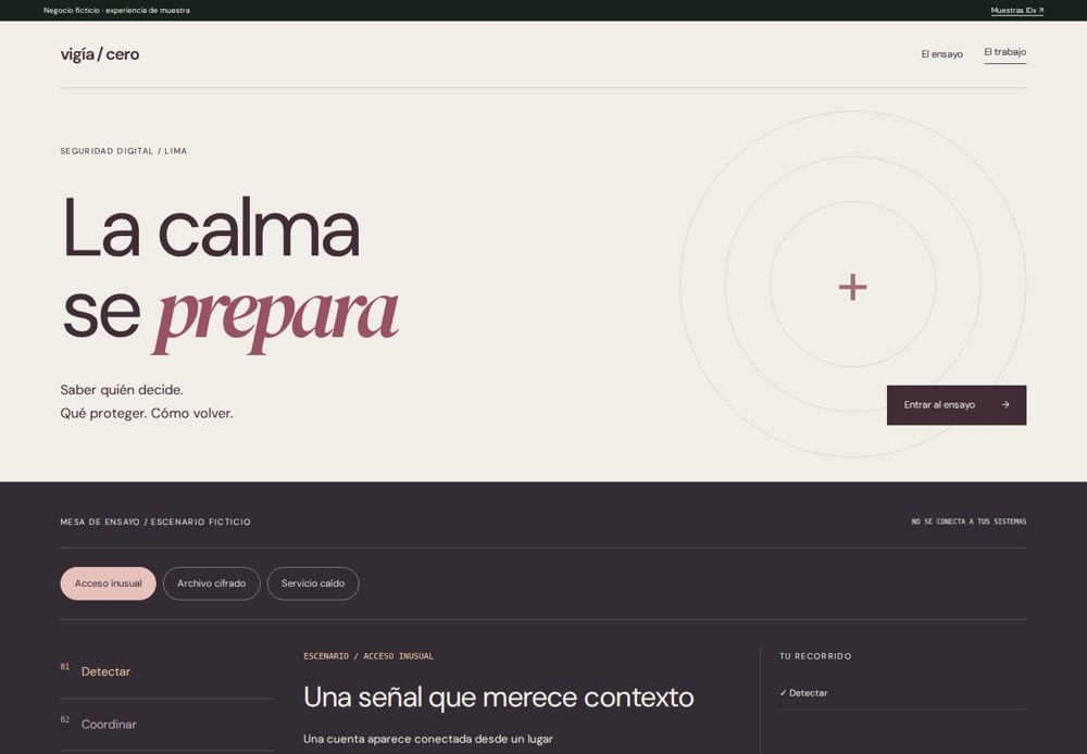 Portada del sitio ficticio Vigía Cero