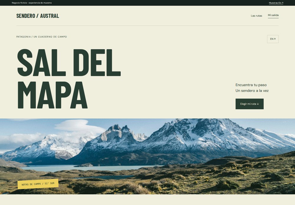 Portada del sitio ficticio Sendero Austral